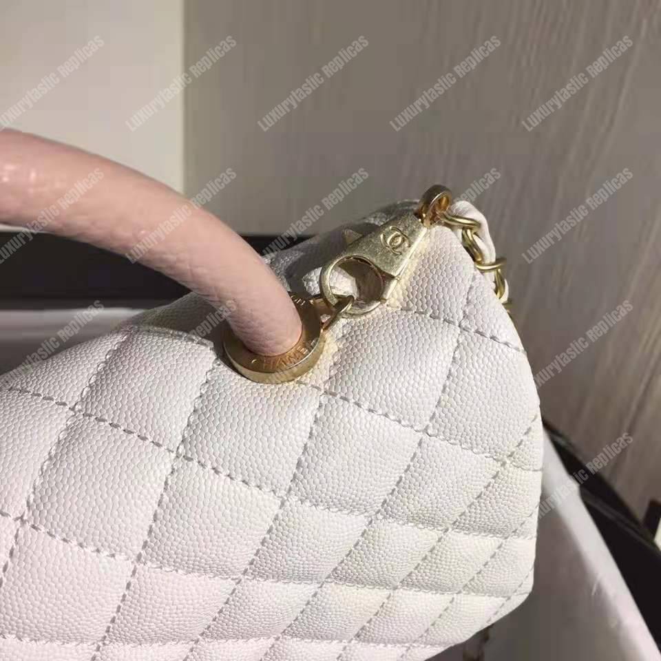 Ch*el flap bag with top handle white