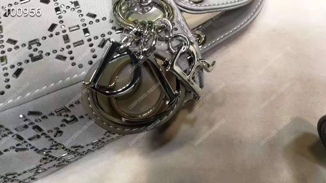 mini lady D*or satin bag gray