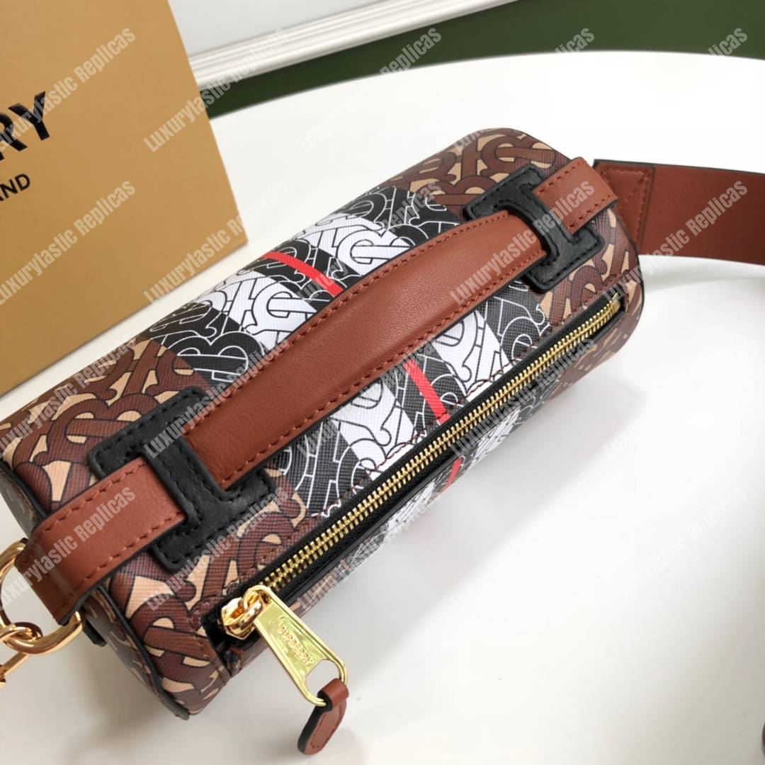B**rry the monogram stripe e-canvas and leather barrel bag bridle brown