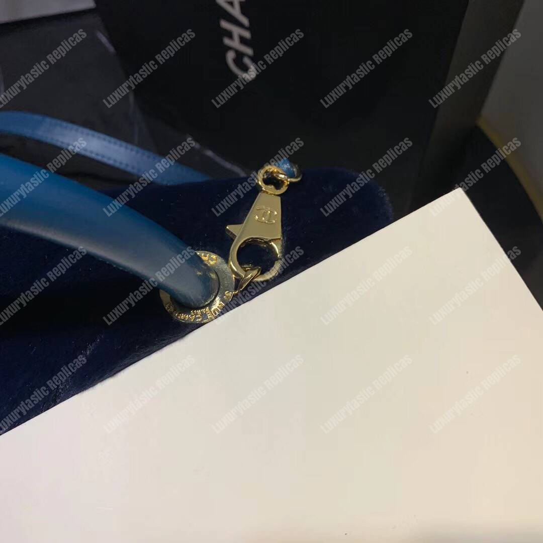 Ch*el flap bag with top handle blue