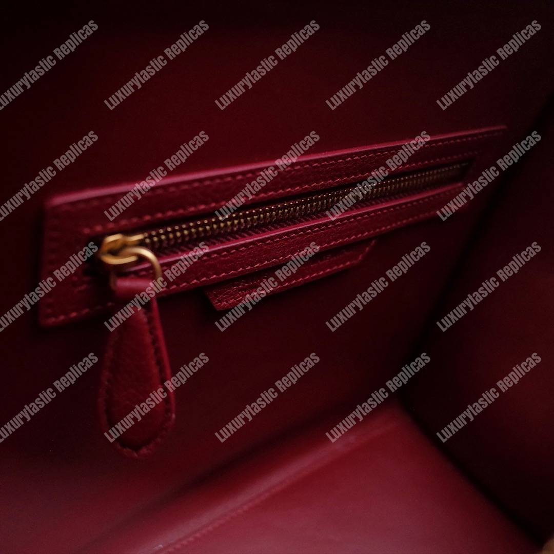 Micro Luggage Handbag In Drummed Calfskin Light Burgundy