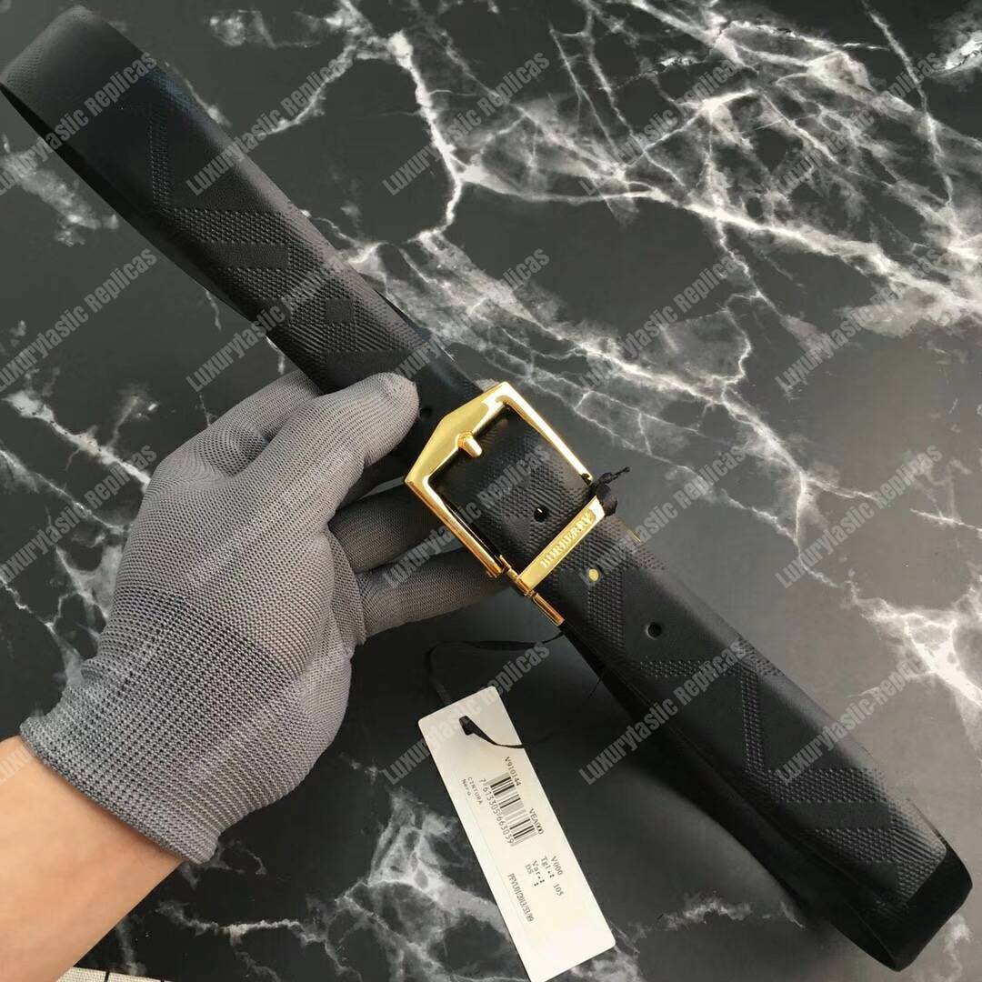 B**rry reversible london check and leather belt black