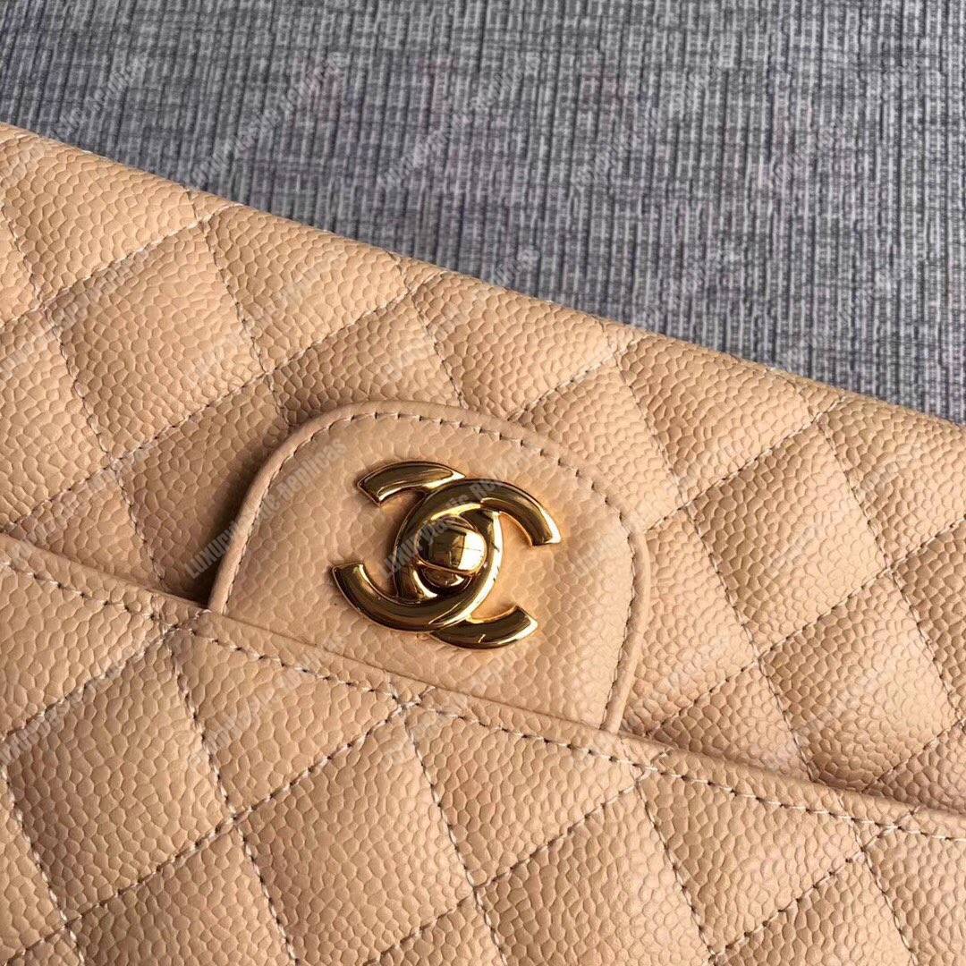 Ch*el medium classic handbag beige gold-tone metal