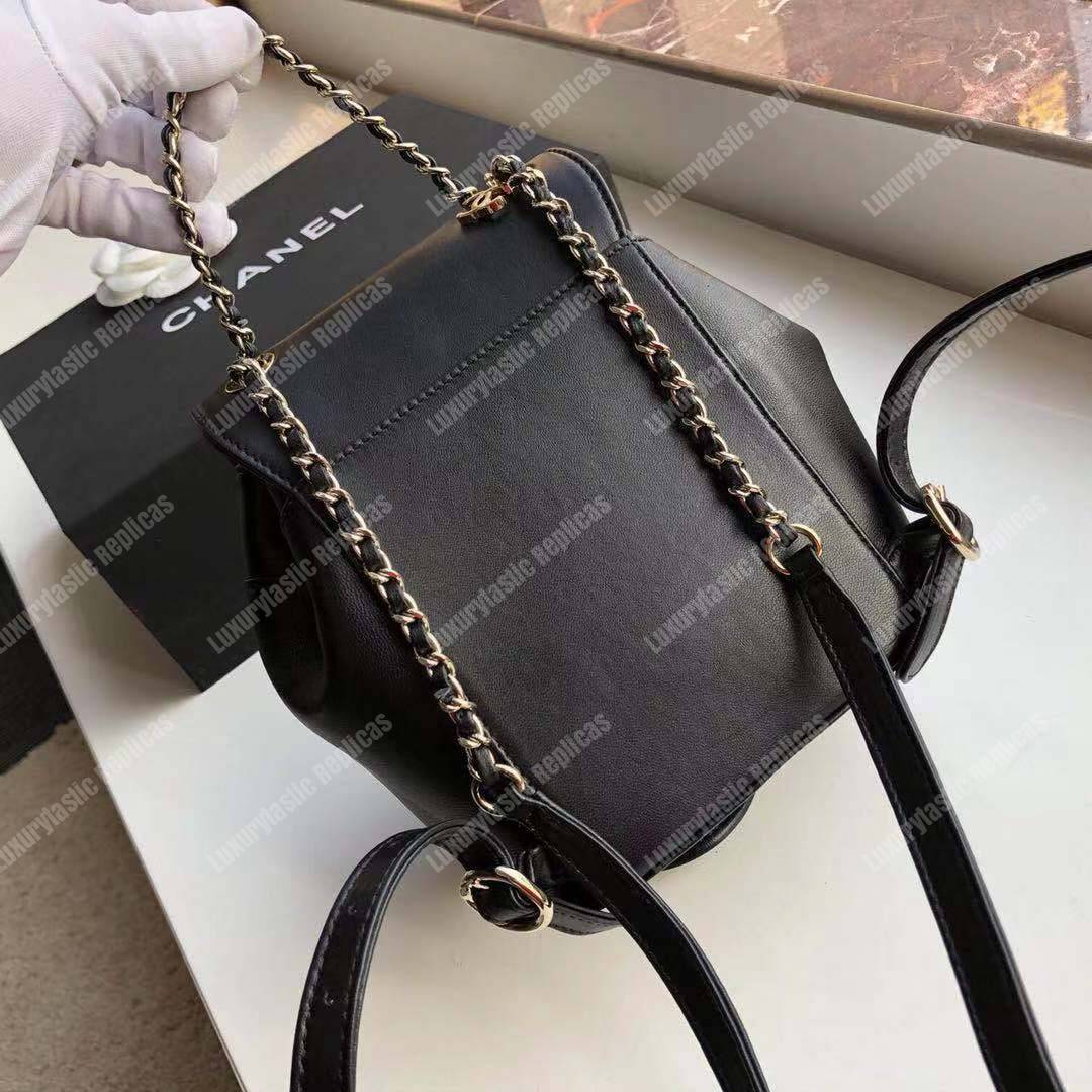 Ch*el lambskin gold-tone metal backpack black