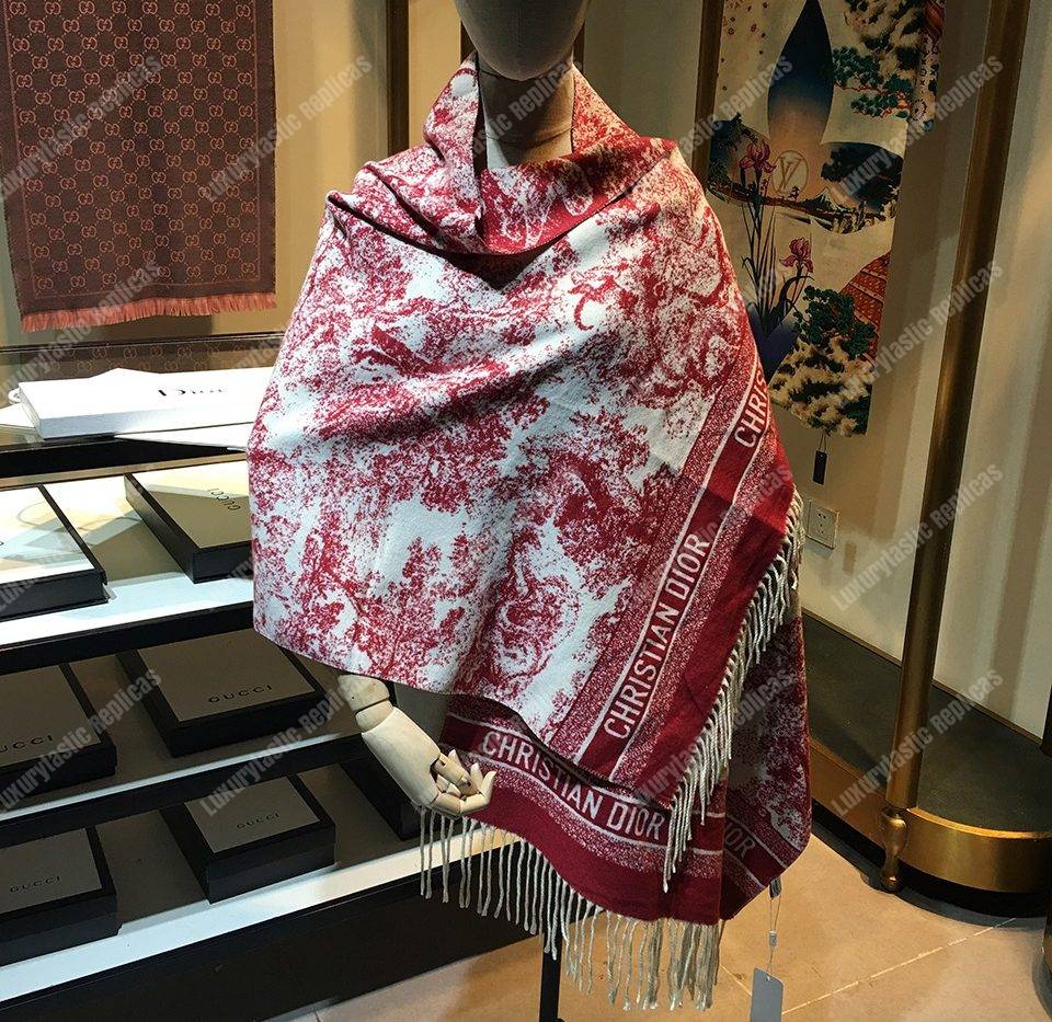 CD Toile de Jouy Stole Red Cashmere & Wool
