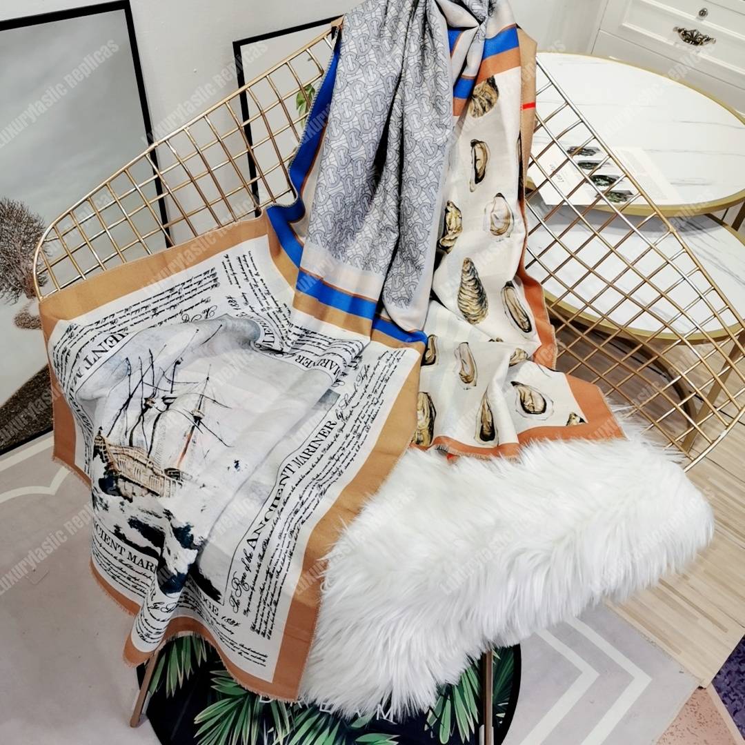 B**rry oyster, blue monogram and mariner print silk scarf archive beige