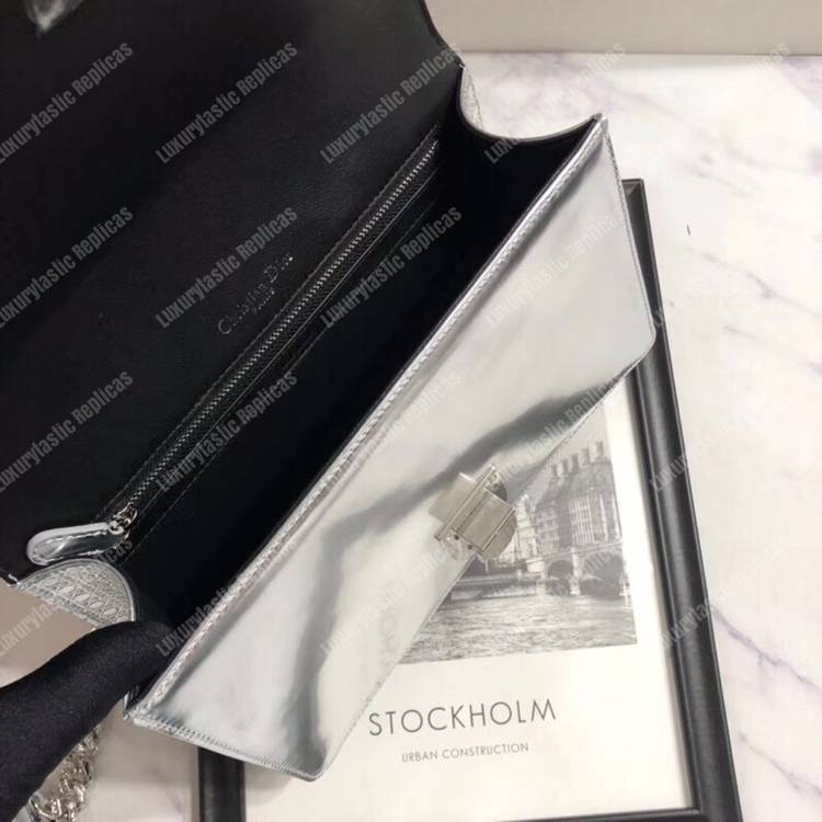 D*orama silver-toned metallic calfskin flap bag