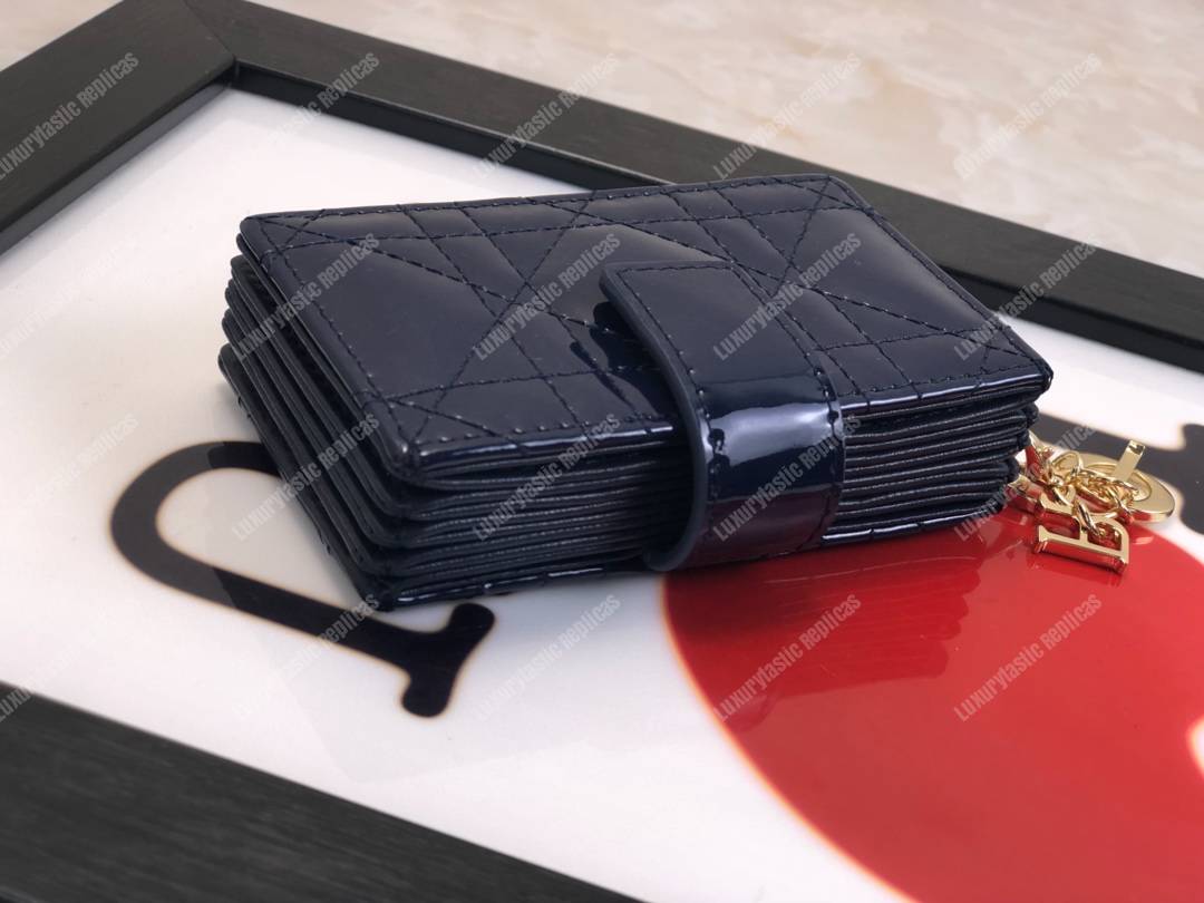 lady D*or calfskin card holder indigo blue