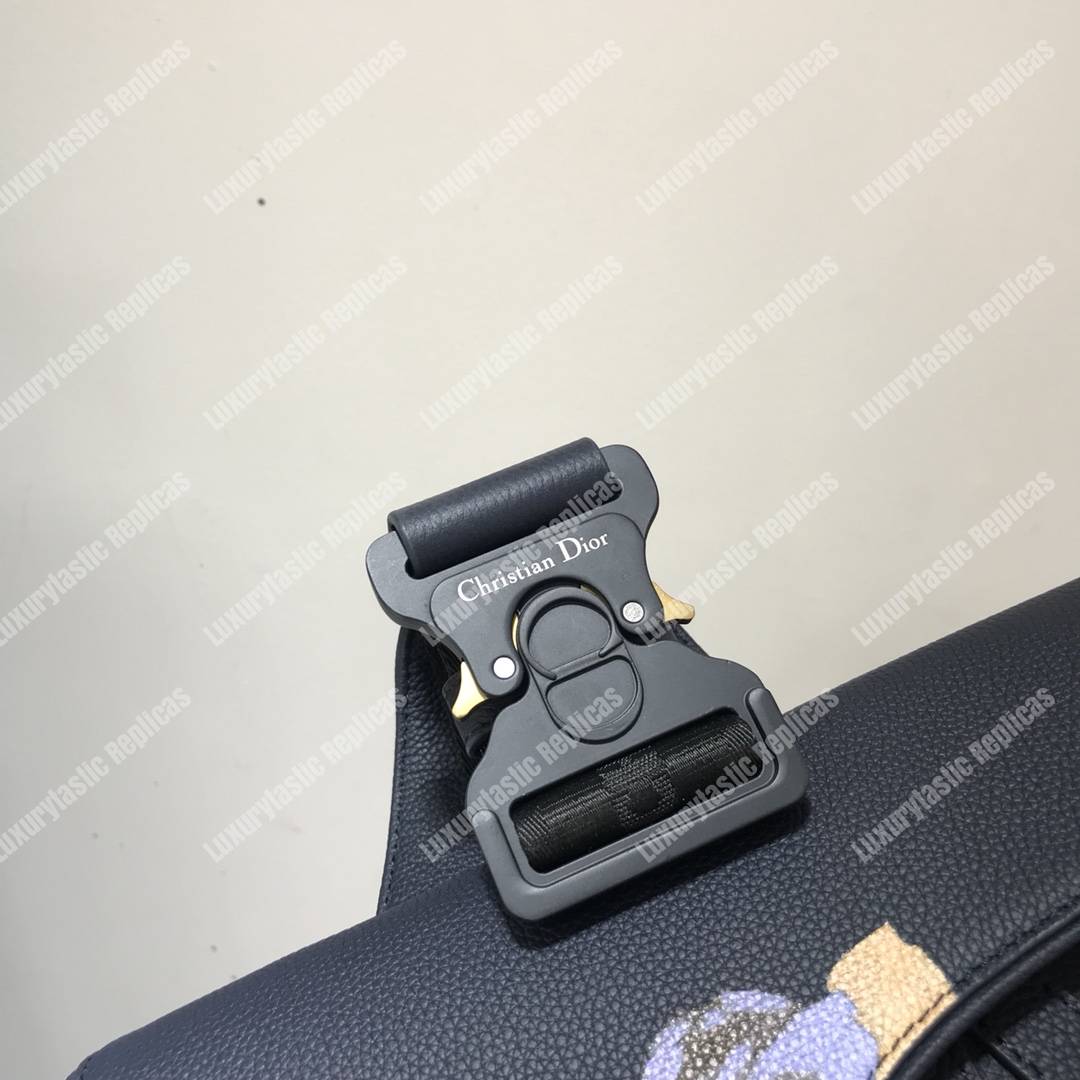 D*or saddle bag navy blue grained calfskin and alex foxton floral