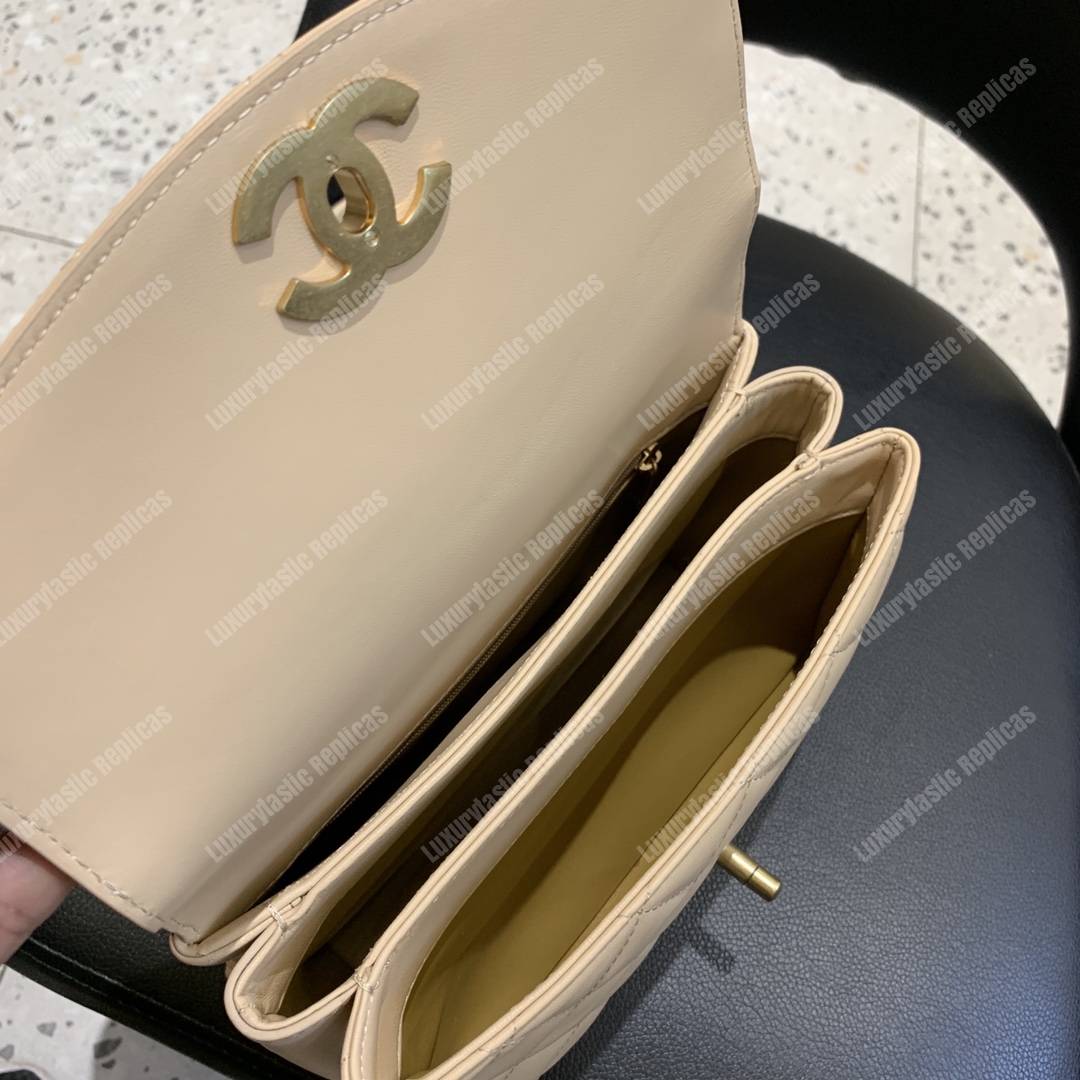 Ch*el flap bag with top handle lambskin beige