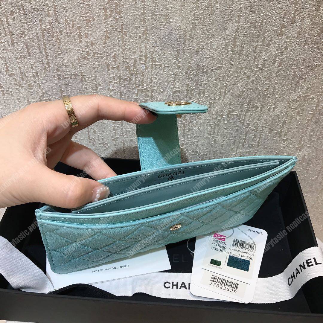 Ch*el classic pouch caviar leather sky blue