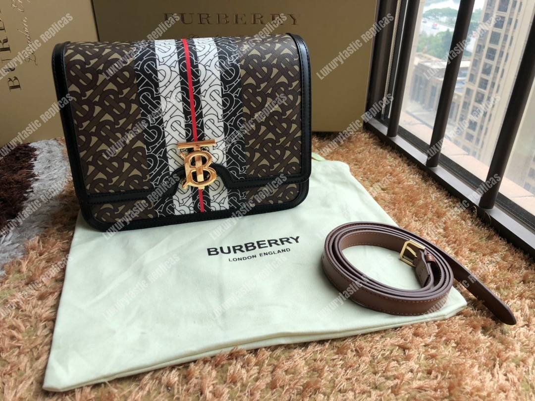 B**rry medium monogram stripe e-canvas tb bag bridle brown