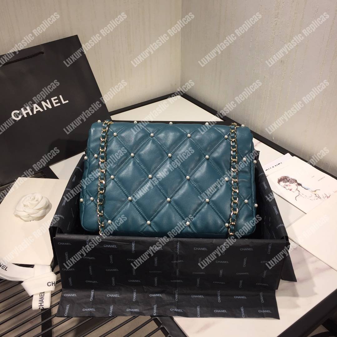 Ch*el flap bag iimitation pearls blue