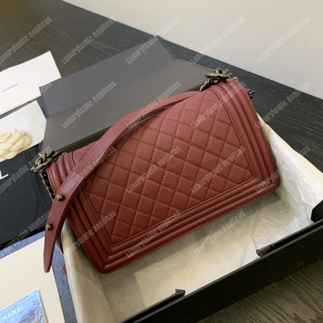 Ch*el boy medium caviar leather burgundy