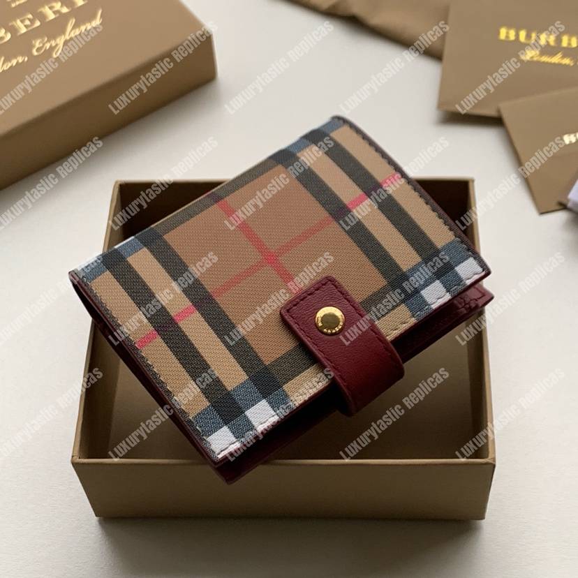 B**rry small vintage check and leather folding wallet crimson
