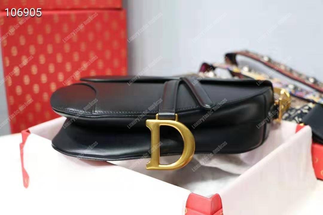 D*or mini saddle bag in black calfskin