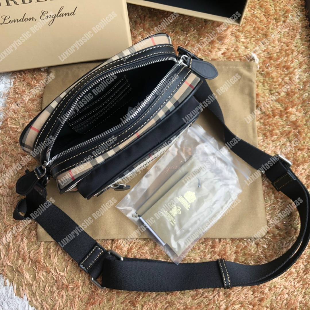 B**rry vintage check and leather crossbody bag archive beige