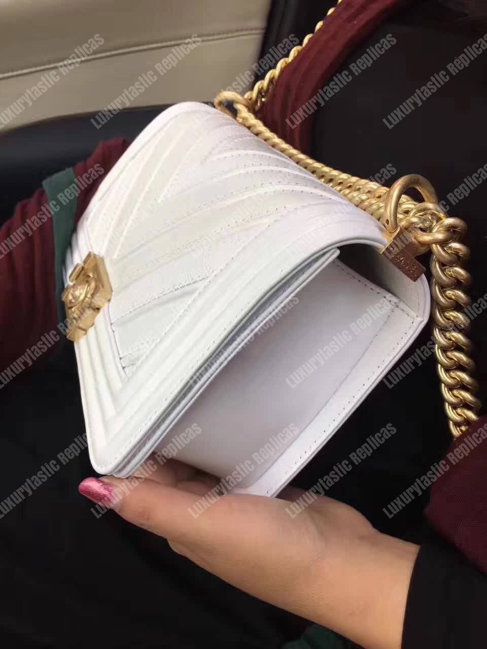 Ch*el medium boy flap bag white