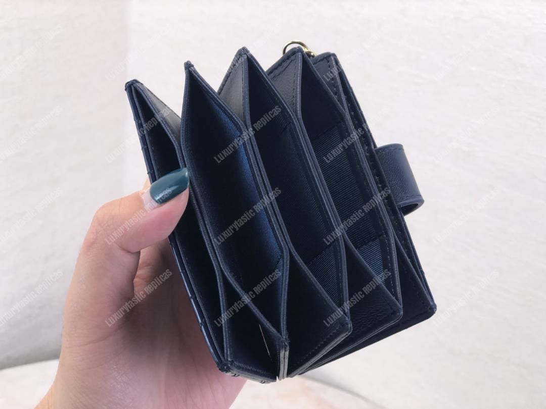 lady D*or calfskin card holder indigo blue