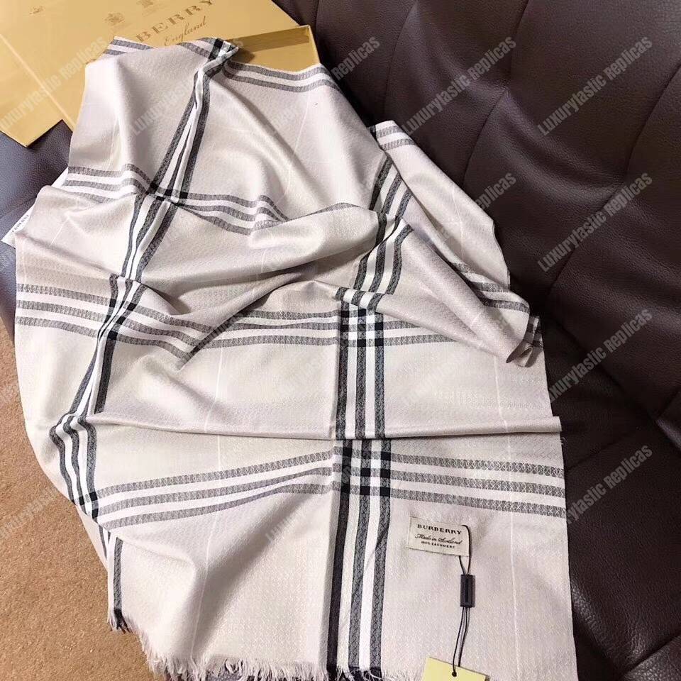B**rry check cashmere scarf black white grey