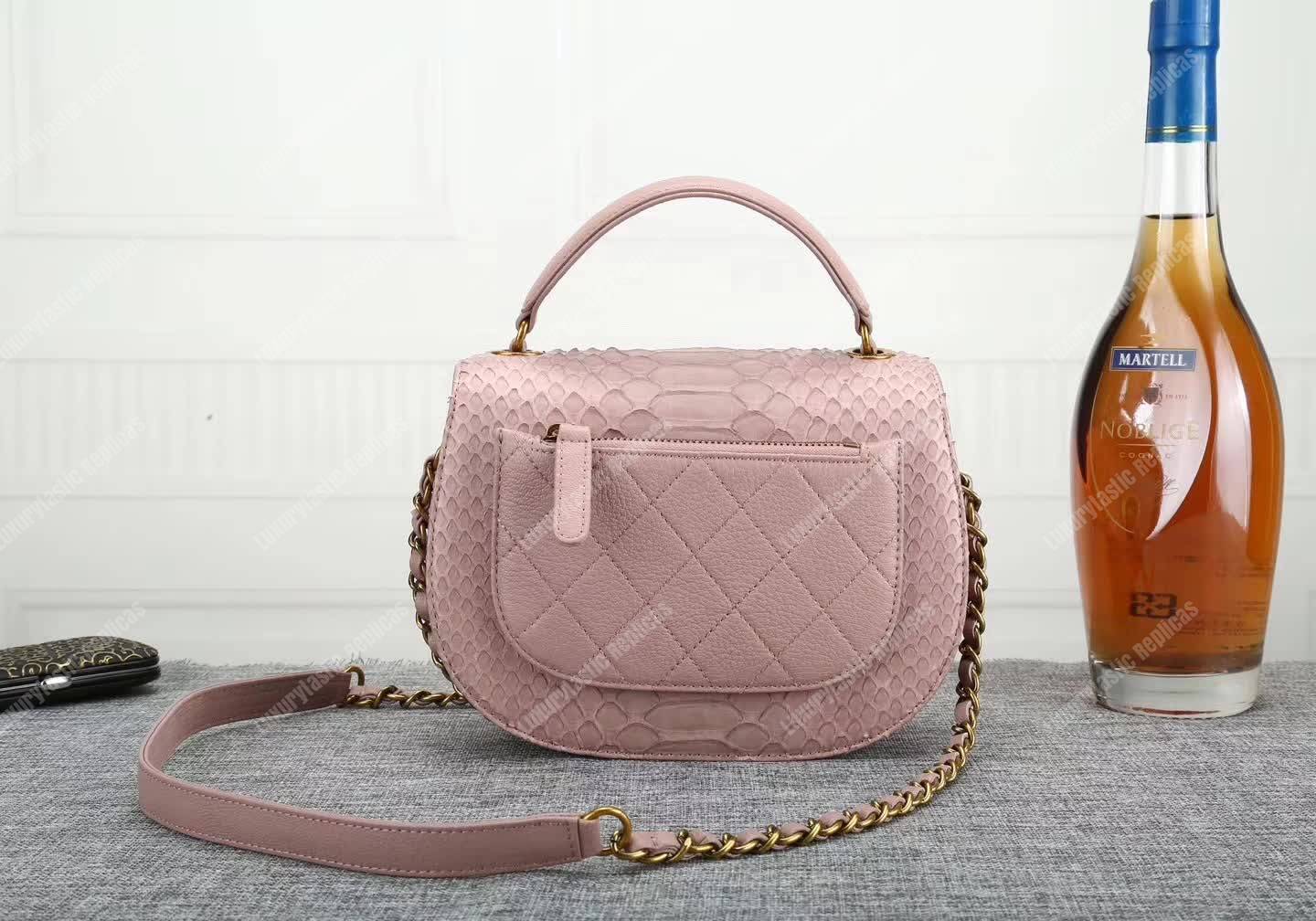 Ch*el medium flap bag with top handle light pink