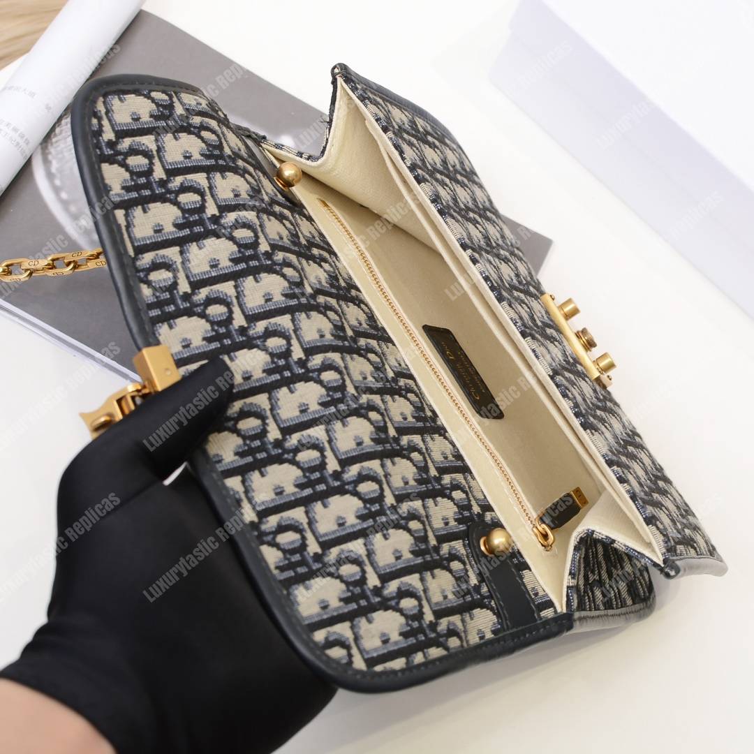 D*or addict flap bag blue oblique canvas with chain