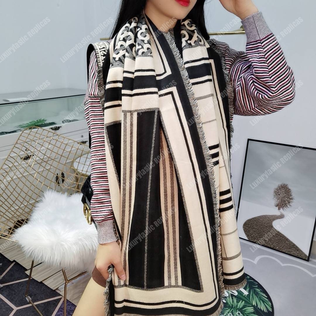 B**rry check, monogram and striped print silk scarf black
