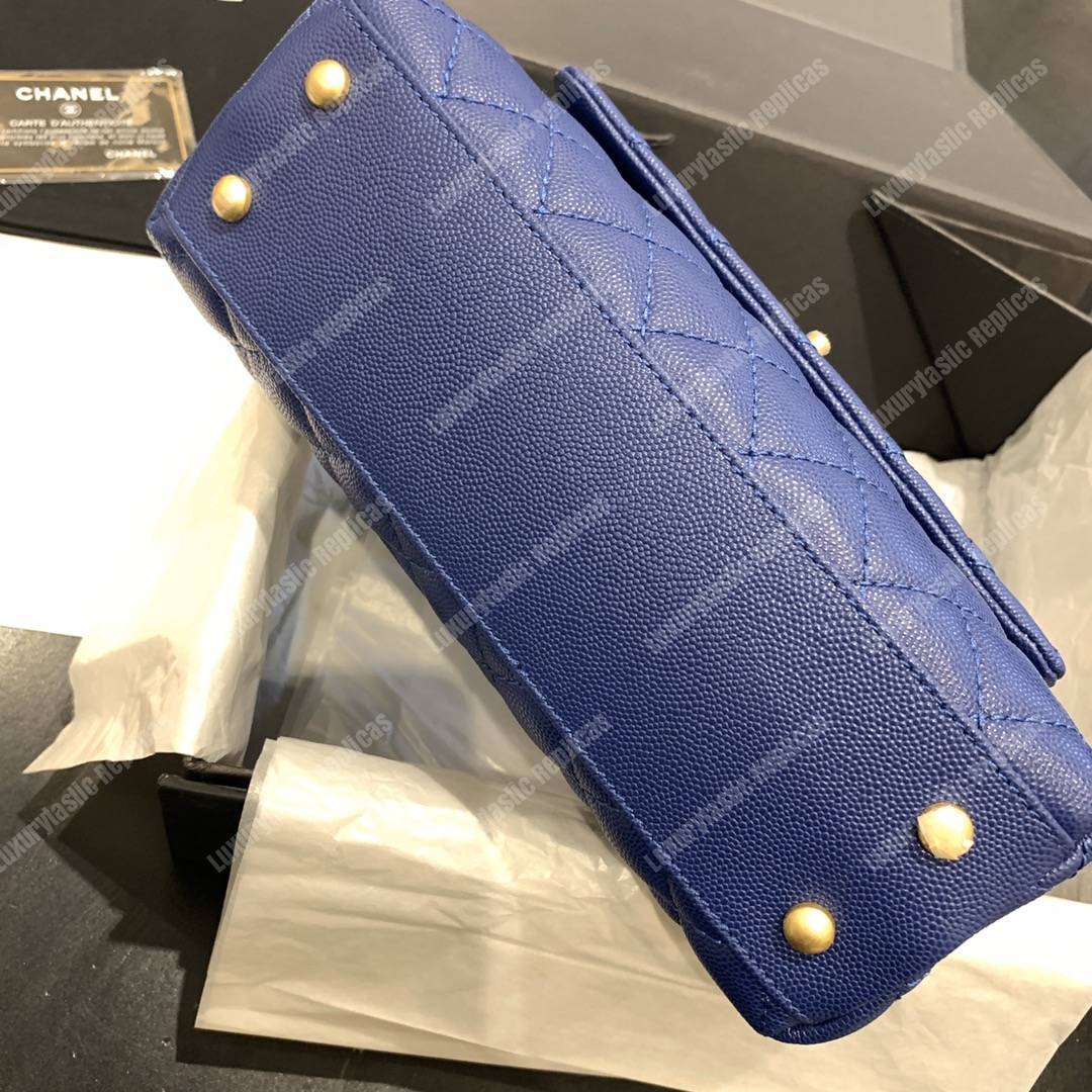 Ch*el flap bag with burgundy top handle caviar leather blue