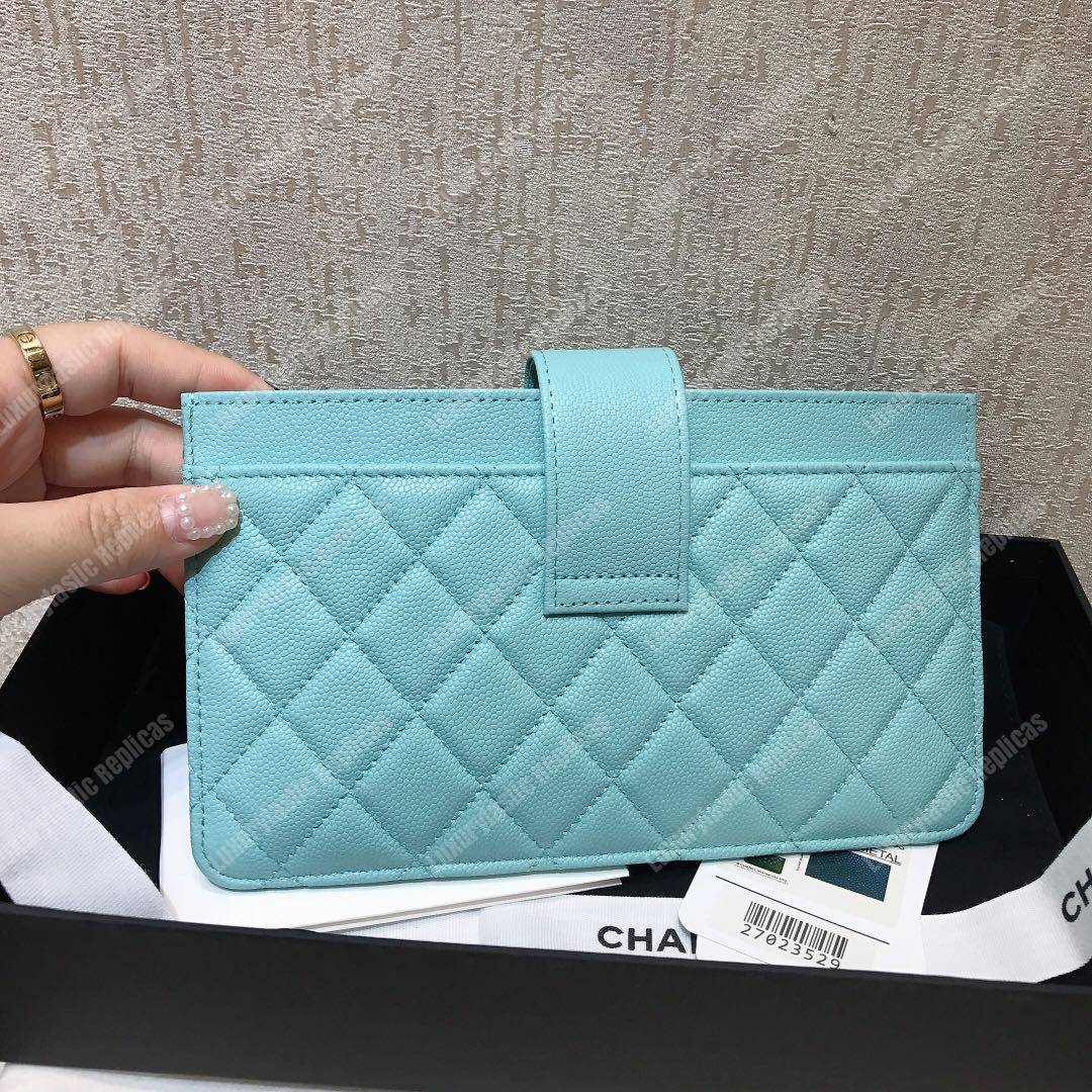 Ch*el classic pouch caviar leather sky blue