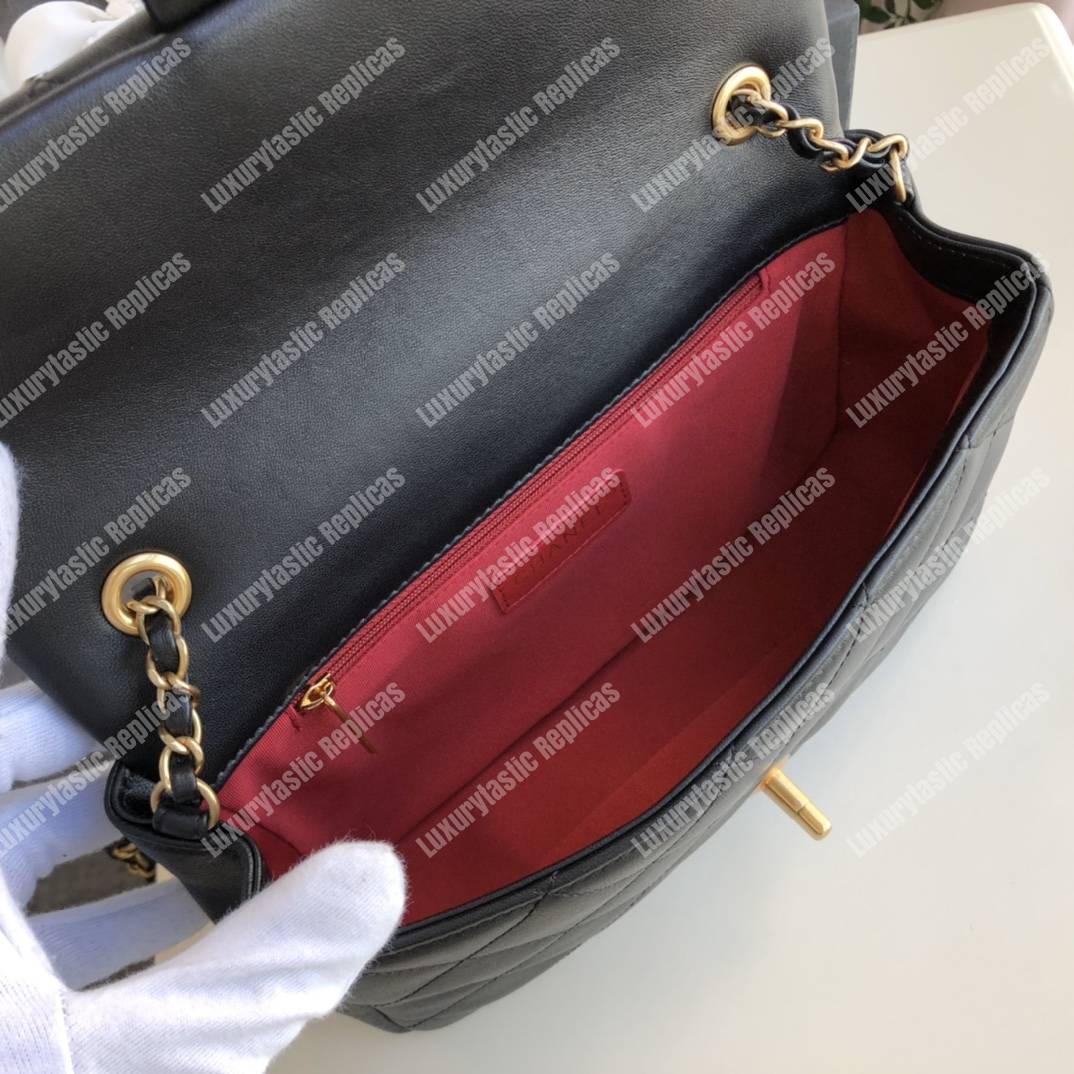 Ch*el lambskin flap bag black