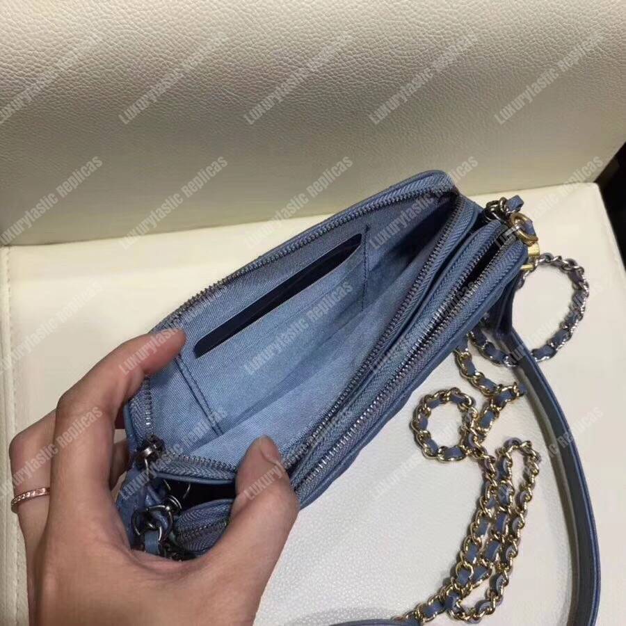 Ch*el clutch with chain baby blue