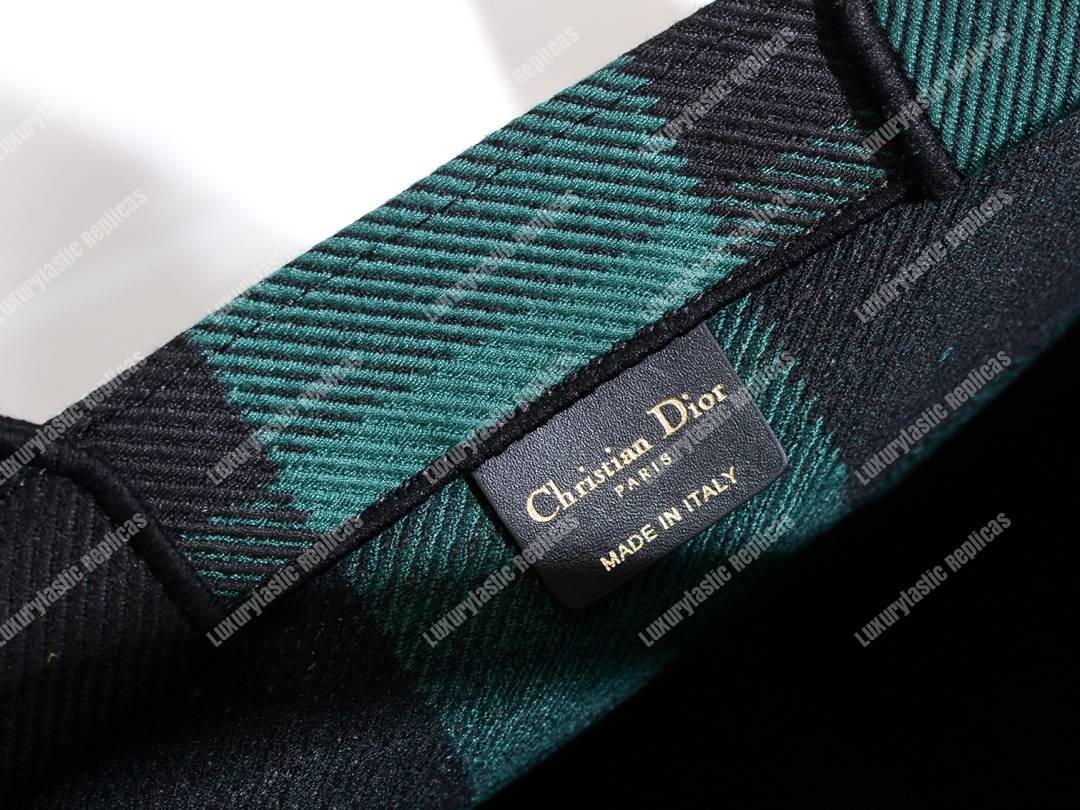 mini D*or book tote in green & black embroidered canvas