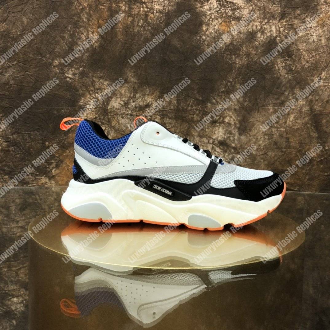 D*or “b22” sneaker in blue technical knit and black, gray and white calfskin