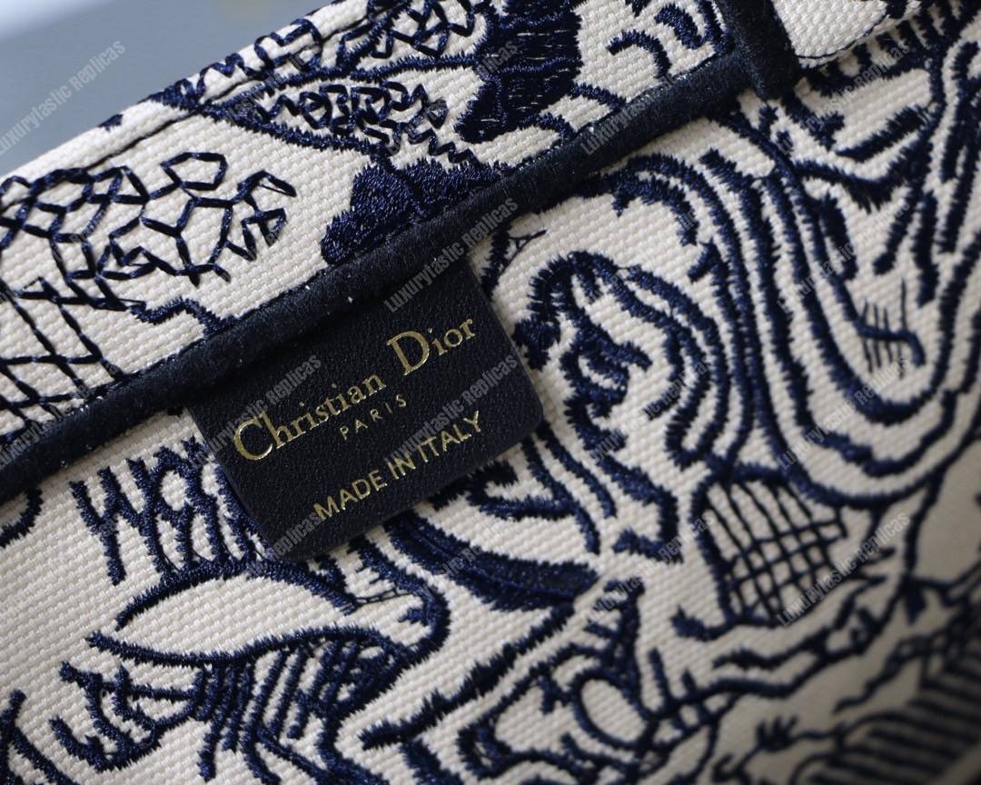 D*or book tote bag embroidered black & white toile de jouy carnivora