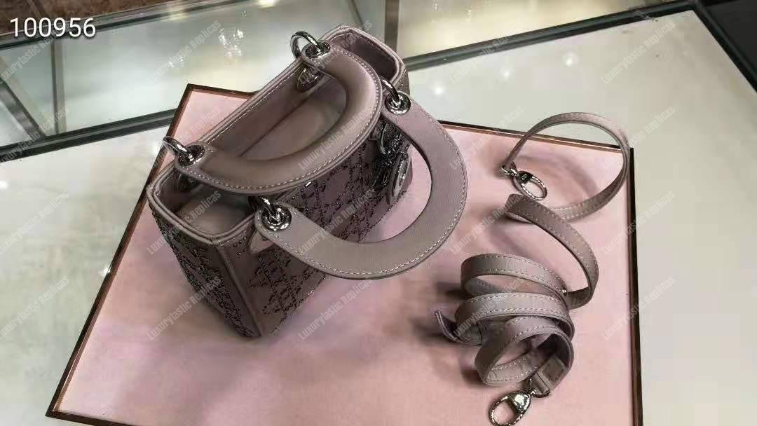 mini lady D*or satin bag gray