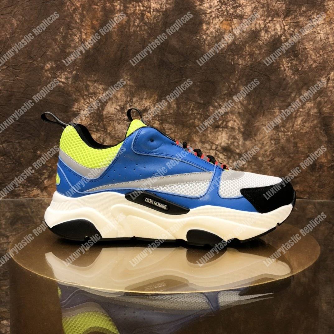 D*or “b22” sneaker in yellow technical knit and blue calfskin