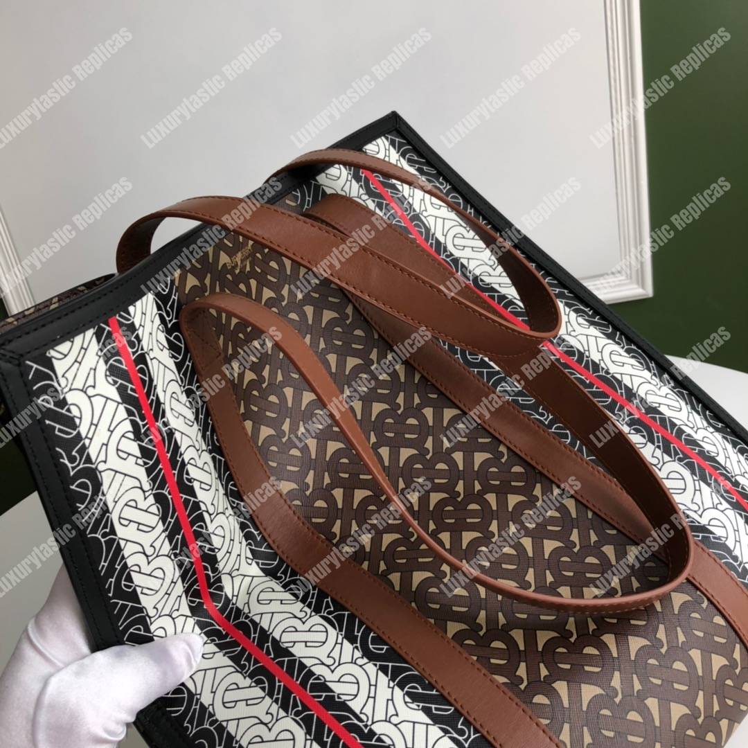 B**rry monogram stripe e-canvas portrait tote bag bridle brown
