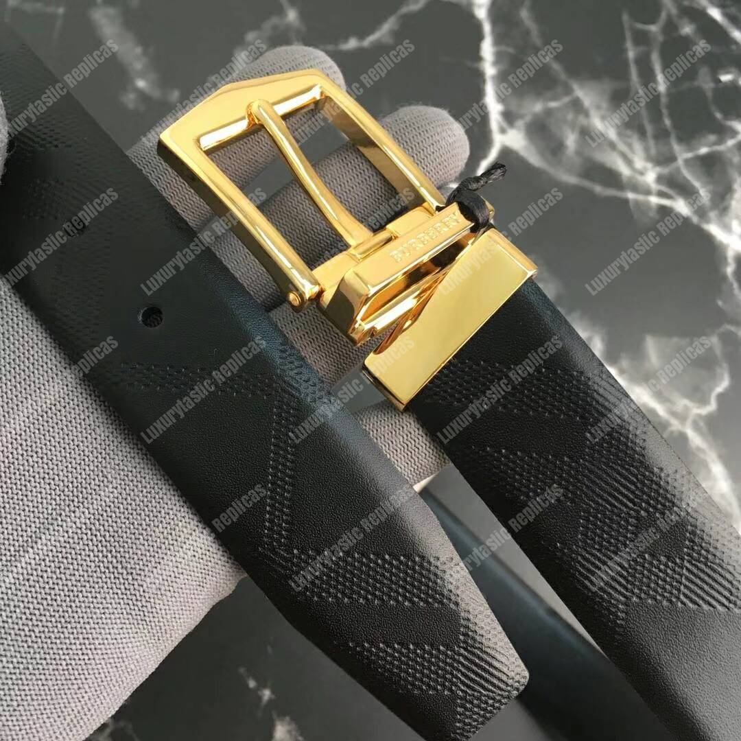 B**rry reversible london check and leather belt black