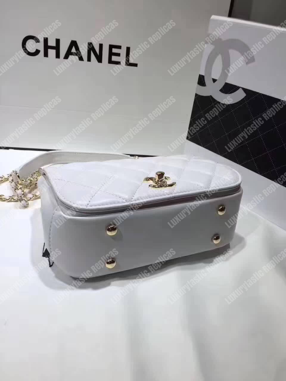 Ch*el small flap bag with top handle white