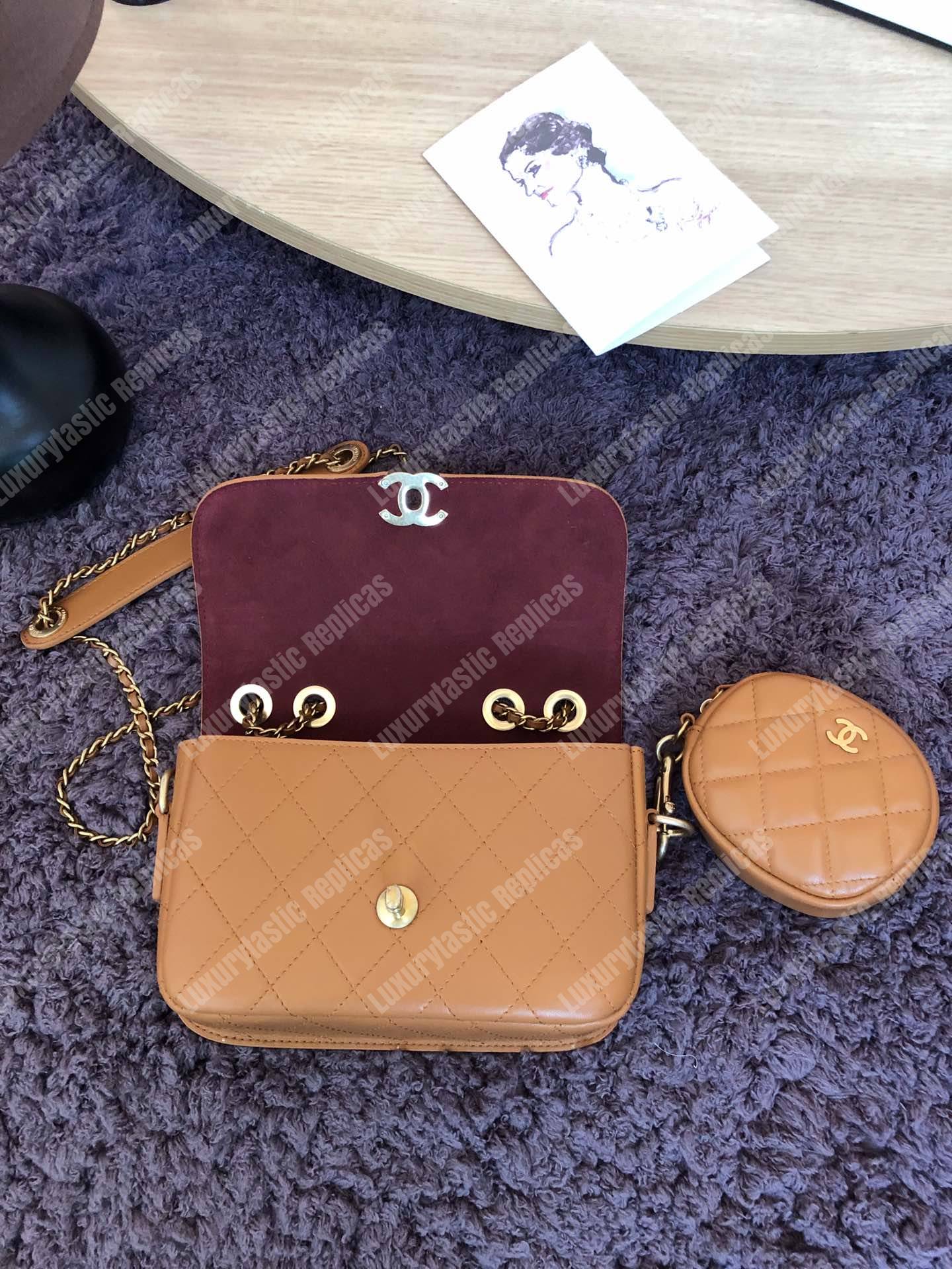 Ch*el flap bag & coin purse beige