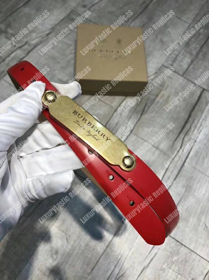 B**rry brass plaque buckle embossed bridle leather belt red