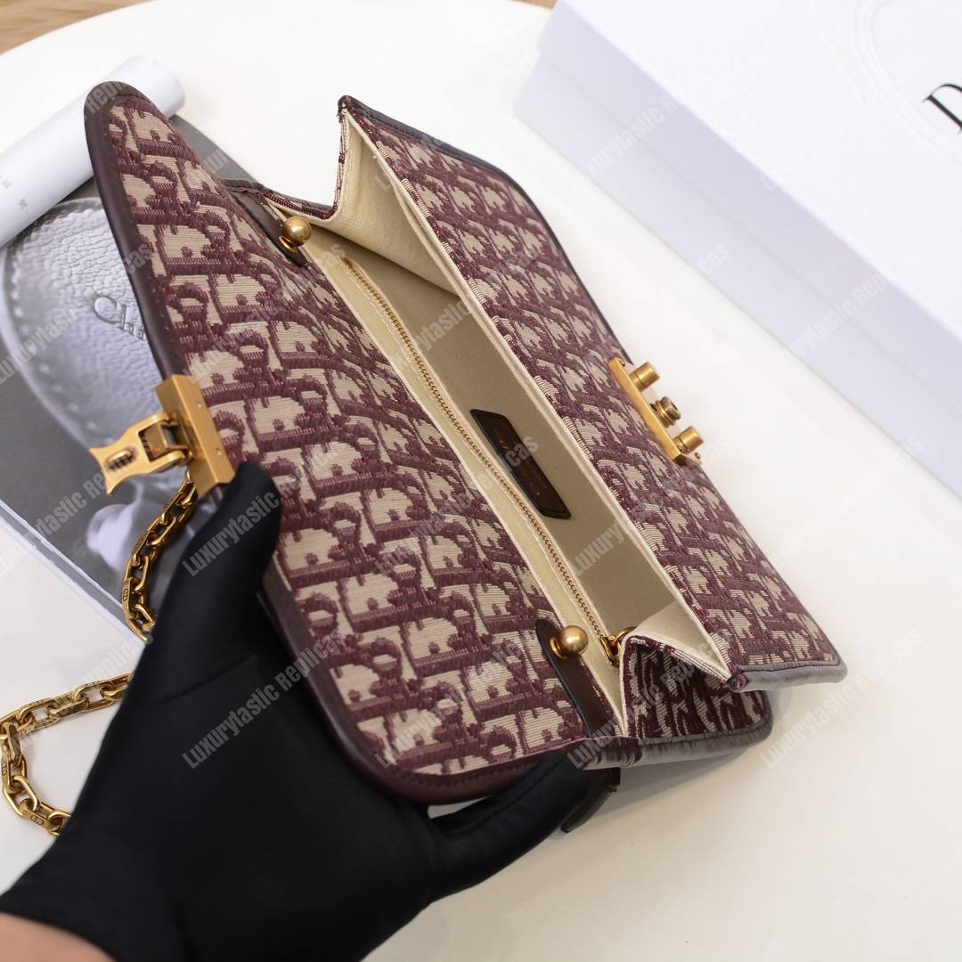 D*or addict flap bag burgundy oblique canvas with chain