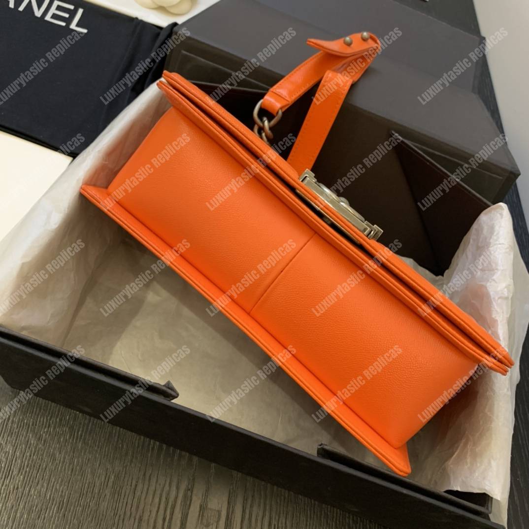 Ch*el boy medium caviar leather orange