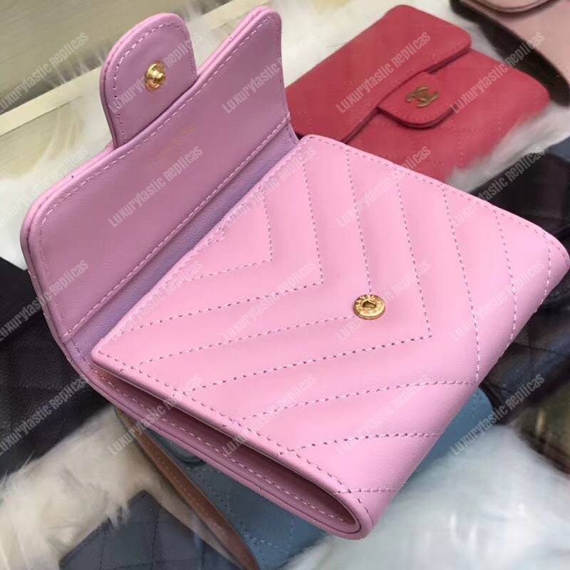 Ch*el classic small flap wallet pink