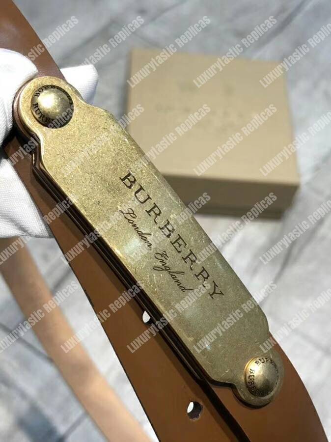 B**rry brass plaque buckle embossed bridle leather belt brown