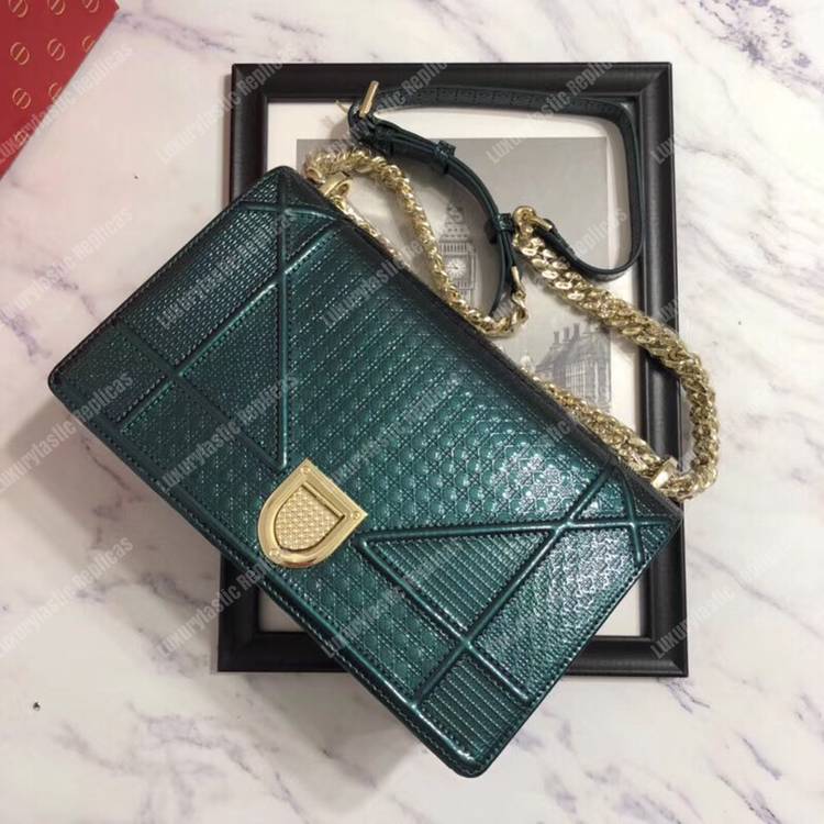 D*orama green-toned metallic calfskin flap bag