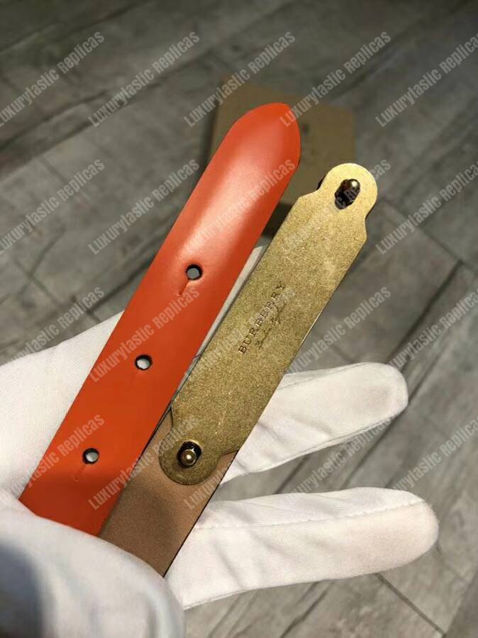 B**rry brass plaque buckle embossed bridle leather belt orange