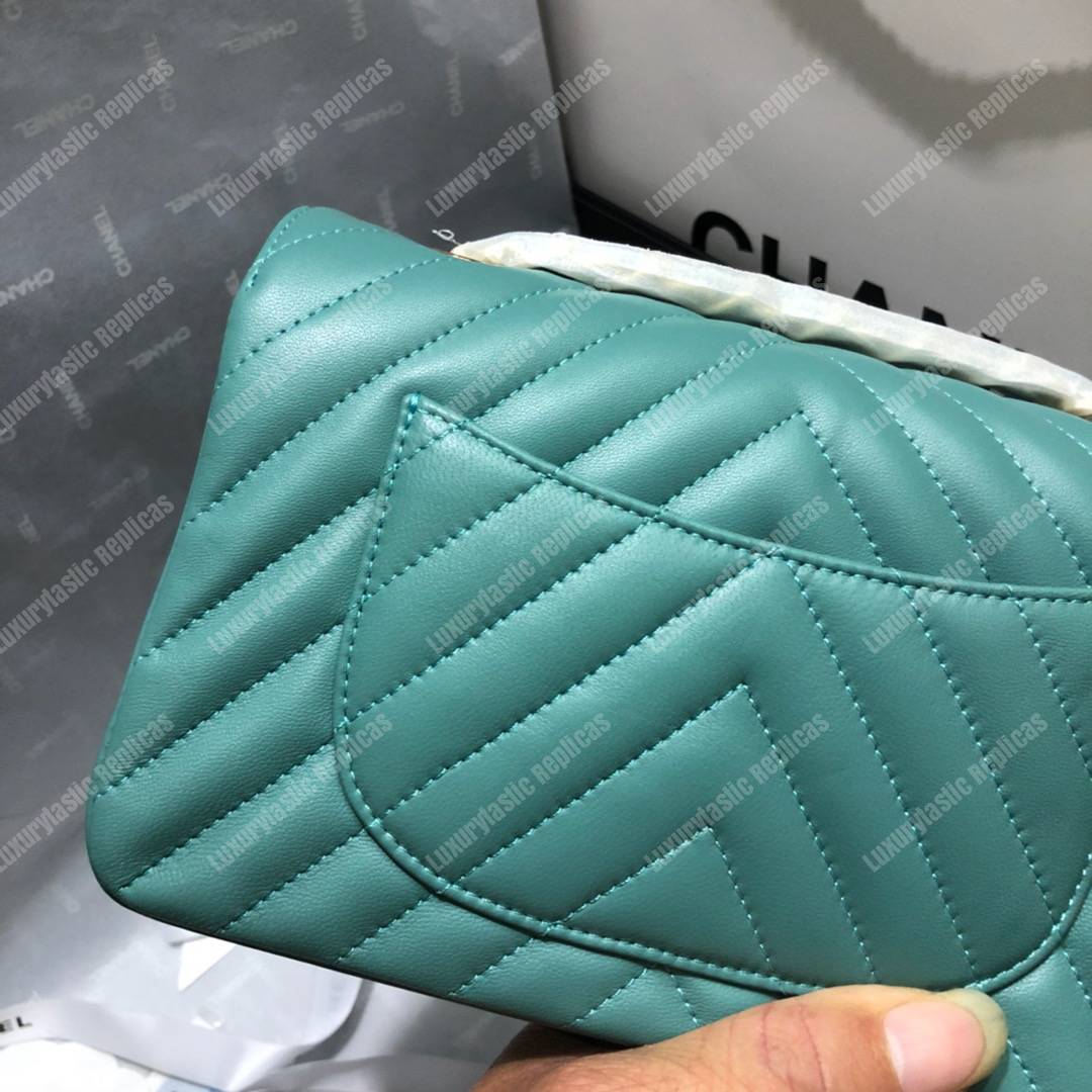 Ch*el mini flap bag light blue