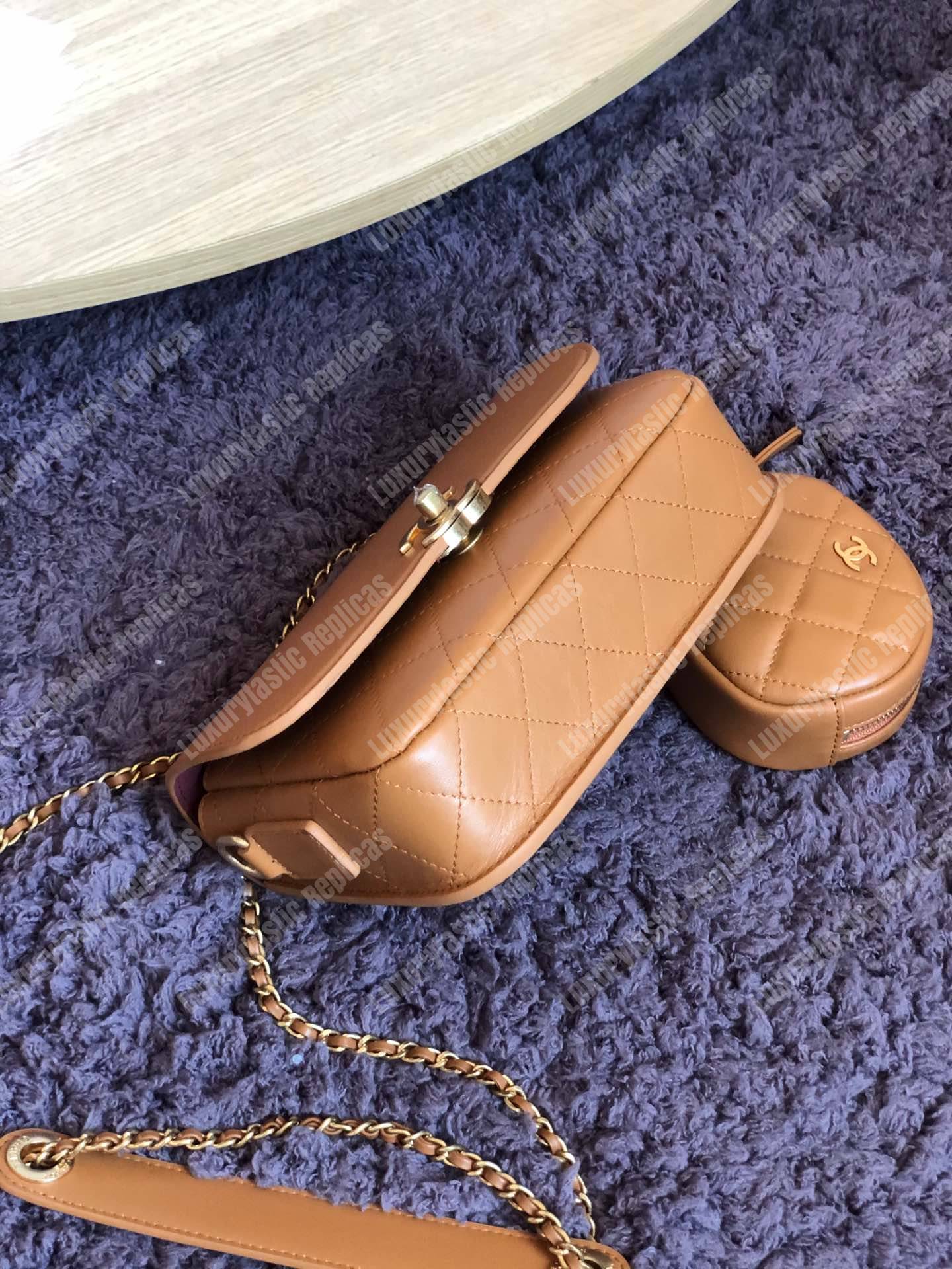 Ch*el flap bag & coin purse beige