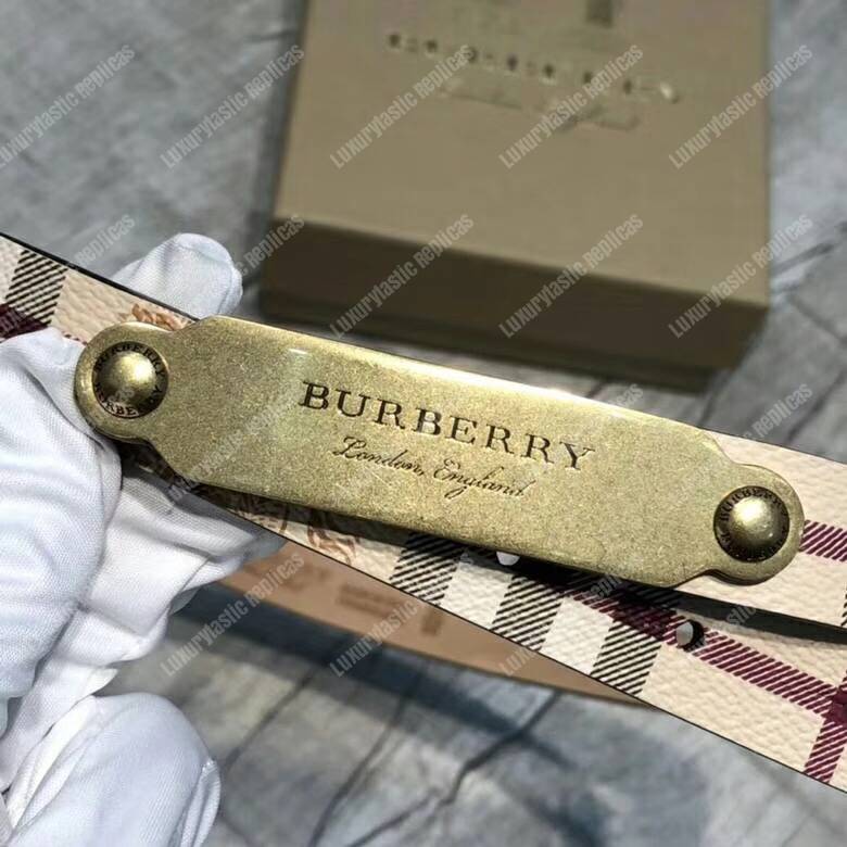 B**rry brass plaque buckle embossed bridle leather belt vintage checker